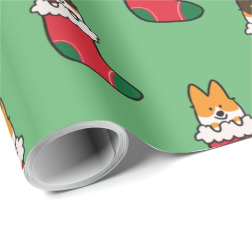 Tri_Color and Red Corgi Stocking Wrapping Paper
