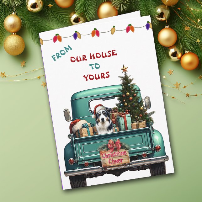 Tri Color Australian Shepherd Truck Christmas Card (Creator Uploaded)