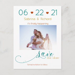 Tri-Color BOHO Minimal Rust Teal Gold SavetheDate Postcard