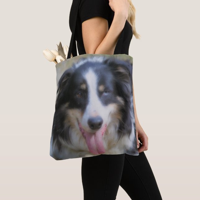 Tri Color Border Collie Face  Tote Bag (Close Up)