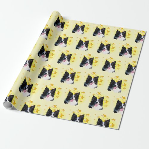 Tri Color Border Collie is a Star Wrapping Paper