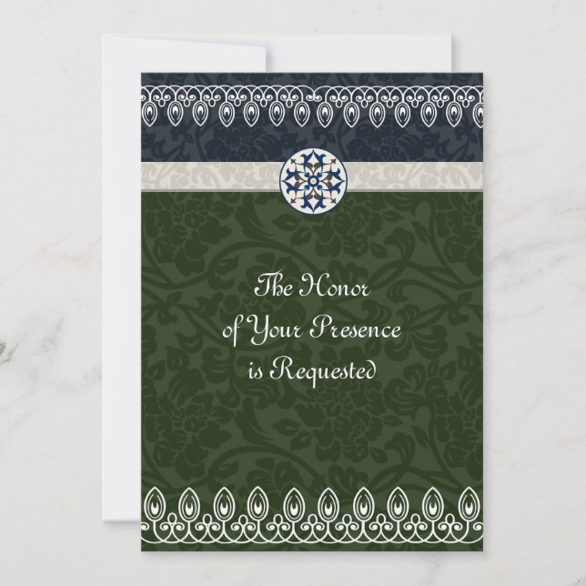 Tri-Color Brocade Wedding Invitation (Front)