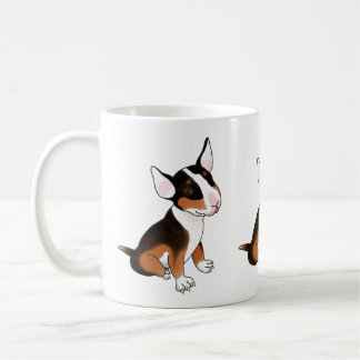 Tri-color bull terrier pup mug