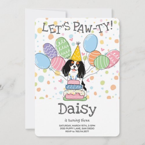 Tri Color Cavalier King Charles Spaniel Birthday Invitation