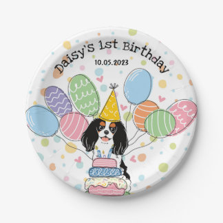 Tri Color Cavalier King Charles Spaniel Birthday Paper Plates