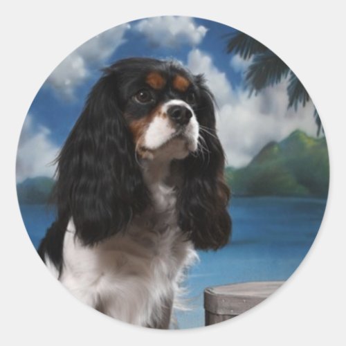 Tri color Cavalier King Charles Spaniel Classic Round Sticker