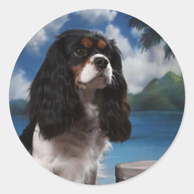 Tri color Cavalier King Charles Spaniel Classic Round Sticker (Front)
