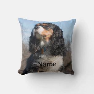Tri Color Cavalier King Charles Spaniel Dog Throw Pillow