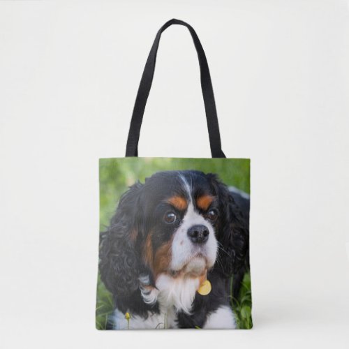 Tri Color Cavalier King Charles Spaniel Dog Tote Bag