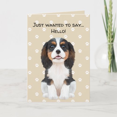 Tri_Color Cavalier King Charles Spaniel Hello Card