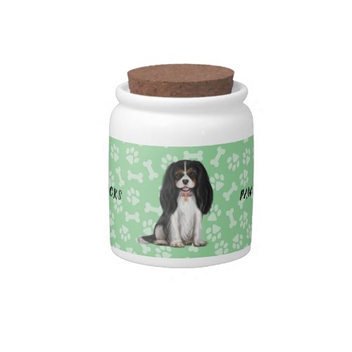 Tri_Color Cavalier King Charles Spaniel Treat Jar