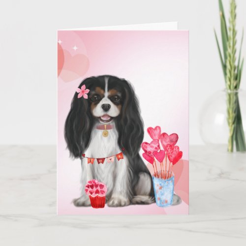 Tri Color Cavalier King Charles Spaniel Valentine  Card