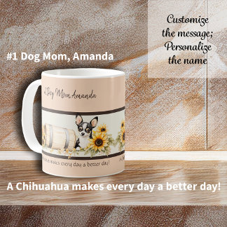 Tri-color Chihuahua Sunflower Watercolor Floral Coffee Mug