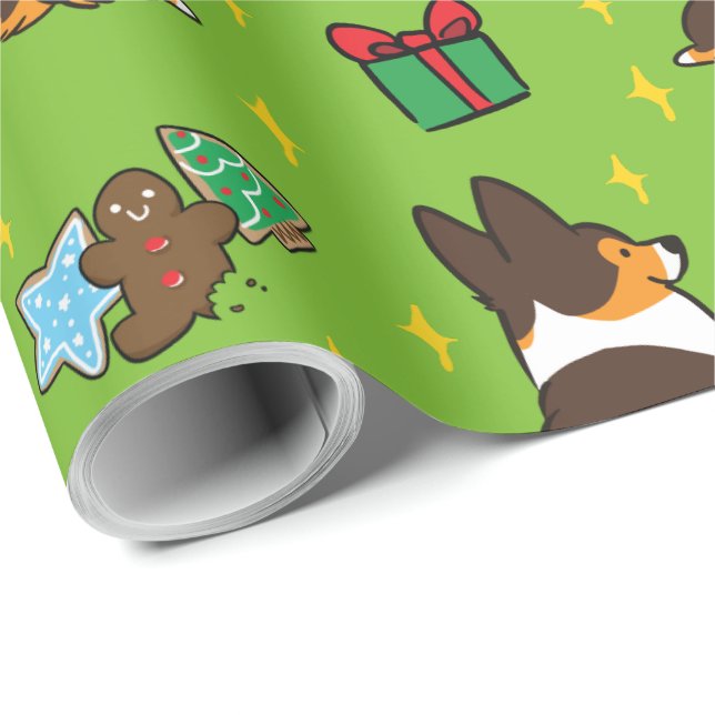 Tri-Color Christmas Corgi Wrapping Paper (Roll Corner)