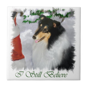 Tri Color Collie Christmas Ceramic Tile