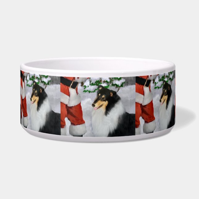 Tri Color Collie Christmas Dog Bowl (Front)