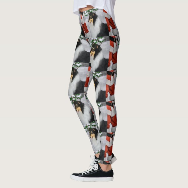 Tri Color Collie Christmas Leggings (Left)
