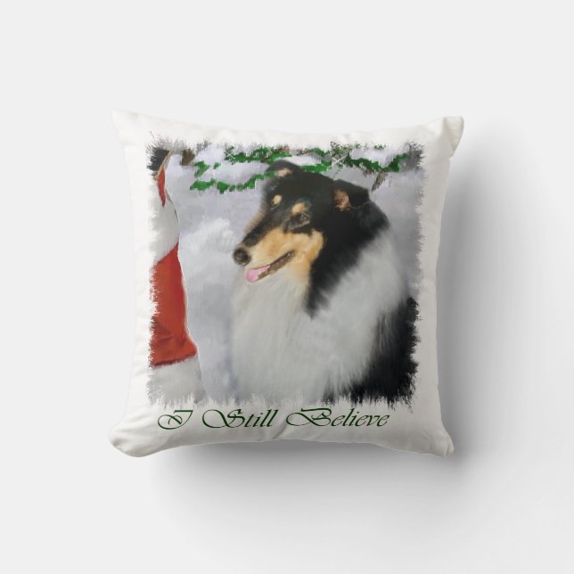 Tri Color Collie Christmas Throw Pillow (Front)