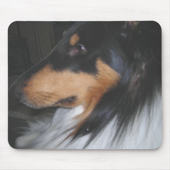 Tri-color Collie in deep thought Mouse Pad (Front)