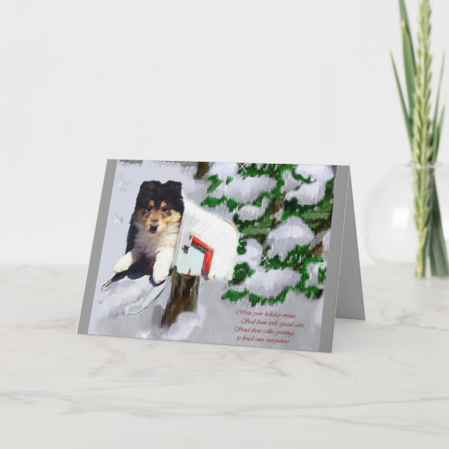 Tri-Color Collie Puppy Christmas Gifts Holiday Card (Front)