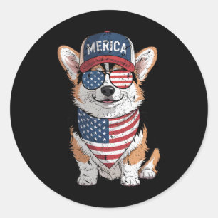 Tri Color Corgi 4th Of July Us American Flag Dog P Classic Round Sticker