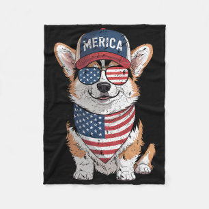 Tri Color Corgi 4th Of July Us American Flag Dog P Fleece Blanket
