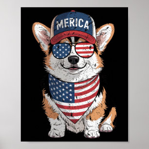 Tri Color Corgi 4th Of July Us American Flag Dog P Poster