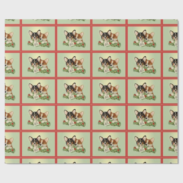 Tri-Color Corgi Christmas Wrapping Paper (Flat)