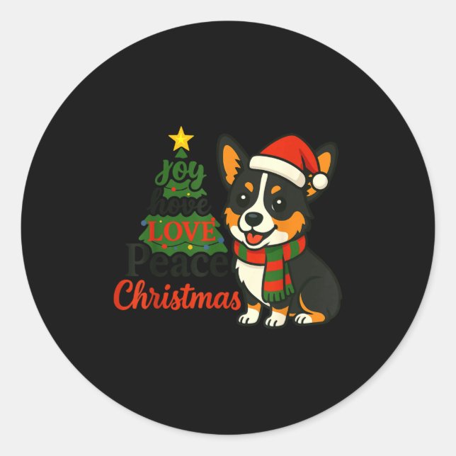 Tri Color Corgi Costume Pjs Joy Hope Love Peace Ch Classic Round Sticker (Front)