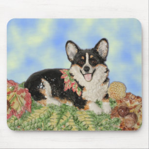 Tri-color Corgi in Fall Foliage Mousepad