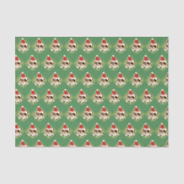 Tri-Color Corgi Santa Tissue Paper (Front)