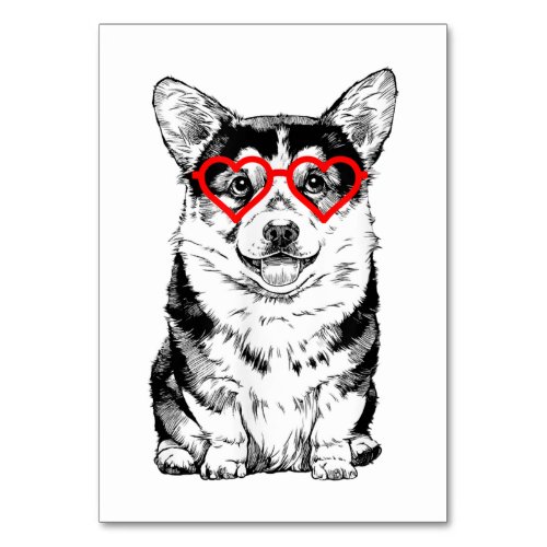 Tri Color Corgi Valentines Day Dog mon Dog Lover Table Number