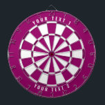 Tri-Color Dark Purple/Pink & White w/ Custom Text Dart Board<br><div class="desc">Custom dartboard designed with a beautiful and elegant dark purple/pink and white color scheme. Large white text curved on the top and bottom are fully customizable for a personalized gift.</div>