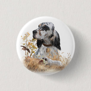 Tri Color English Setter Art, woodcock Hunting Button