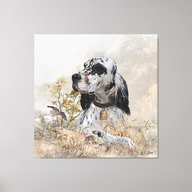 Tri Color English Setter Art, woodcock Hunting Canvas Print (Front)