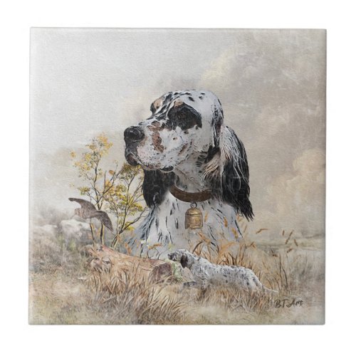 Tri Color English Setter Art woodcock Hunting Ceramic Tile