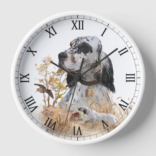 Tri Color English Setter Art woodcock Hunting Clock