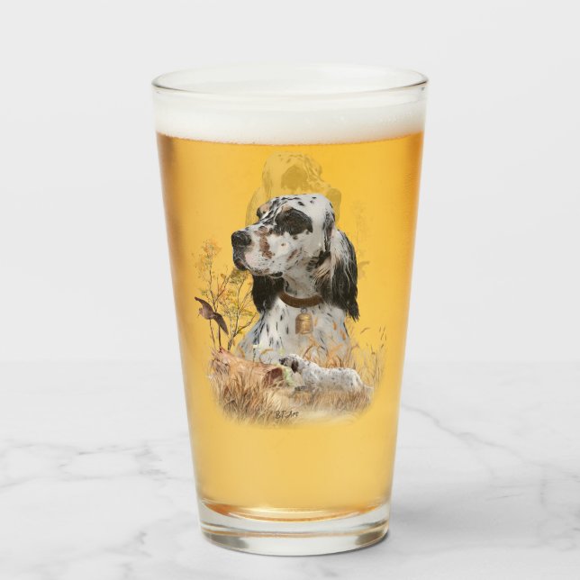 Tri Color English Setter Art, woodcock Hunting Glass (Front Filled)