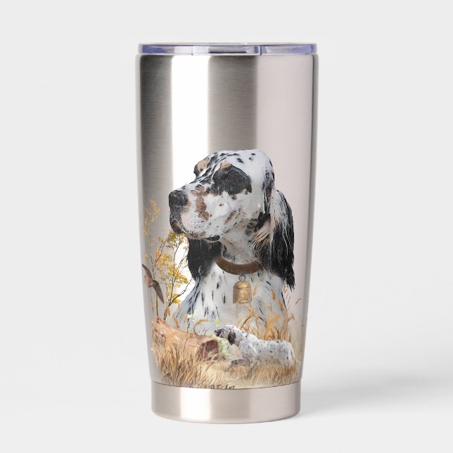 Tri Color English Setter Art, woodcock Hunting Insulated Tumbler (Front)