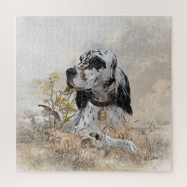 Tri Color English Setter Art, woodcock Hunting Jigsaw Puzzle (Vertical)