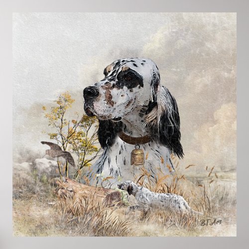 Tri Color English Setter Art woodcock Hunting Poster