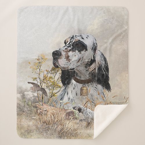 Tri Color English Setter Art woodcock Hunting Sherpa Blanket