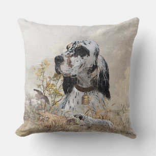 Tri Color English Setter Art, woodcock Hunting Throw Pillow