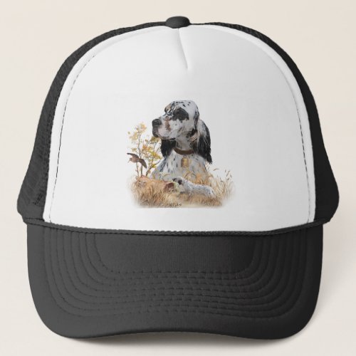 Tri Color English Setter Art woodcock Hunting Trucker Hat