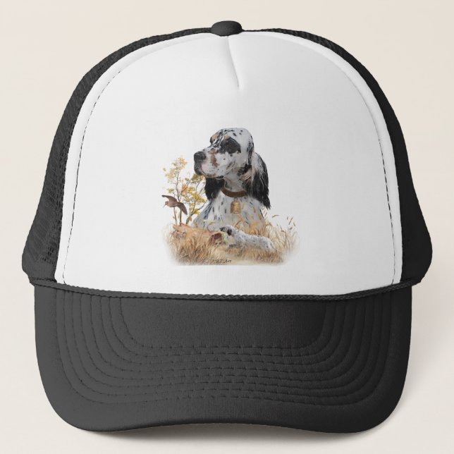Tri Color English Setter Art, woodcock Hunting Trucker Hat (Front)