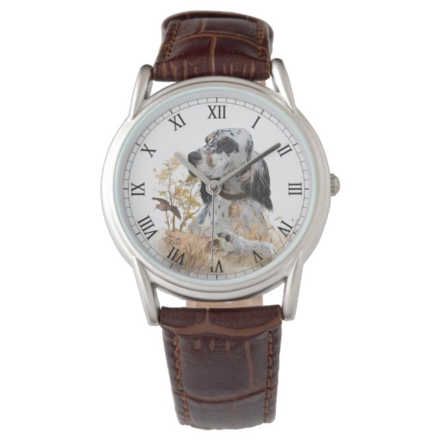 Tri Color English Setter Art, woodcock Hunting Watch (Front)