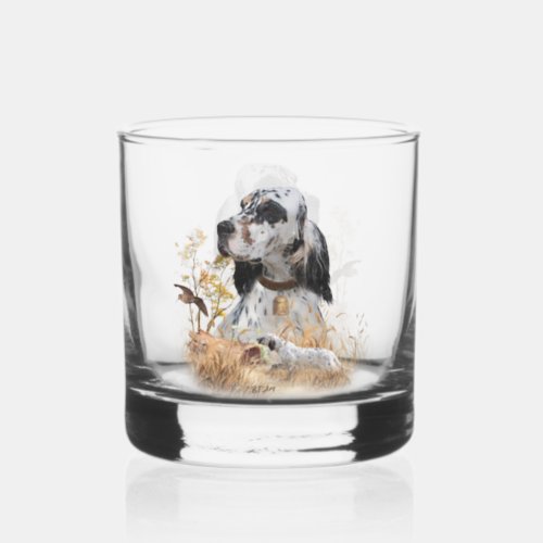 Tri Color English Setter Art woodcock Hunting Whiskey Glass