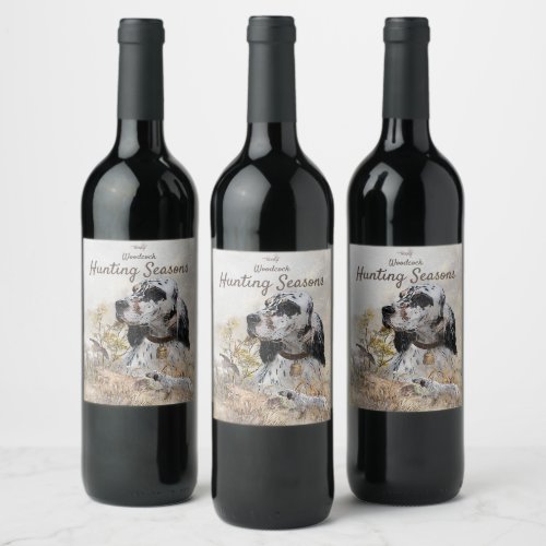 Tri Color English Setter Art woodcock Hunting Wine Label