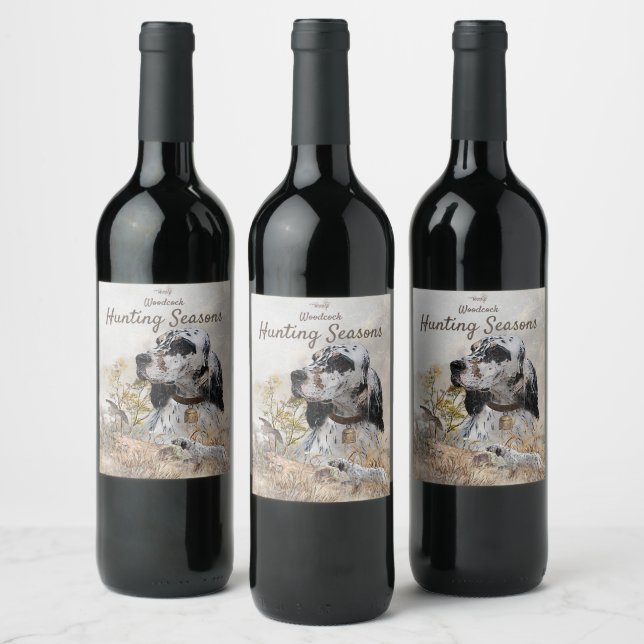 Tri Color English Setter Art, woodcock Hunting Wine Label (Bottles)