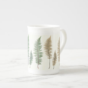 Tri-Color Fern Panels Botanical Bone China Mug